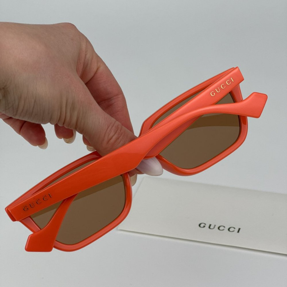 Gucci GG1539S 004 BRAND NEW Sunglasses Orange Brown Unisex Rectangle - Picture 4 of 12